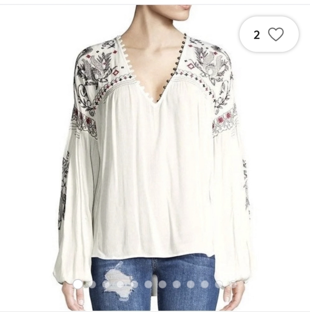 𝅺FREE People Boho Oversized Embroidered Tunic Rock it Tonight Top XS